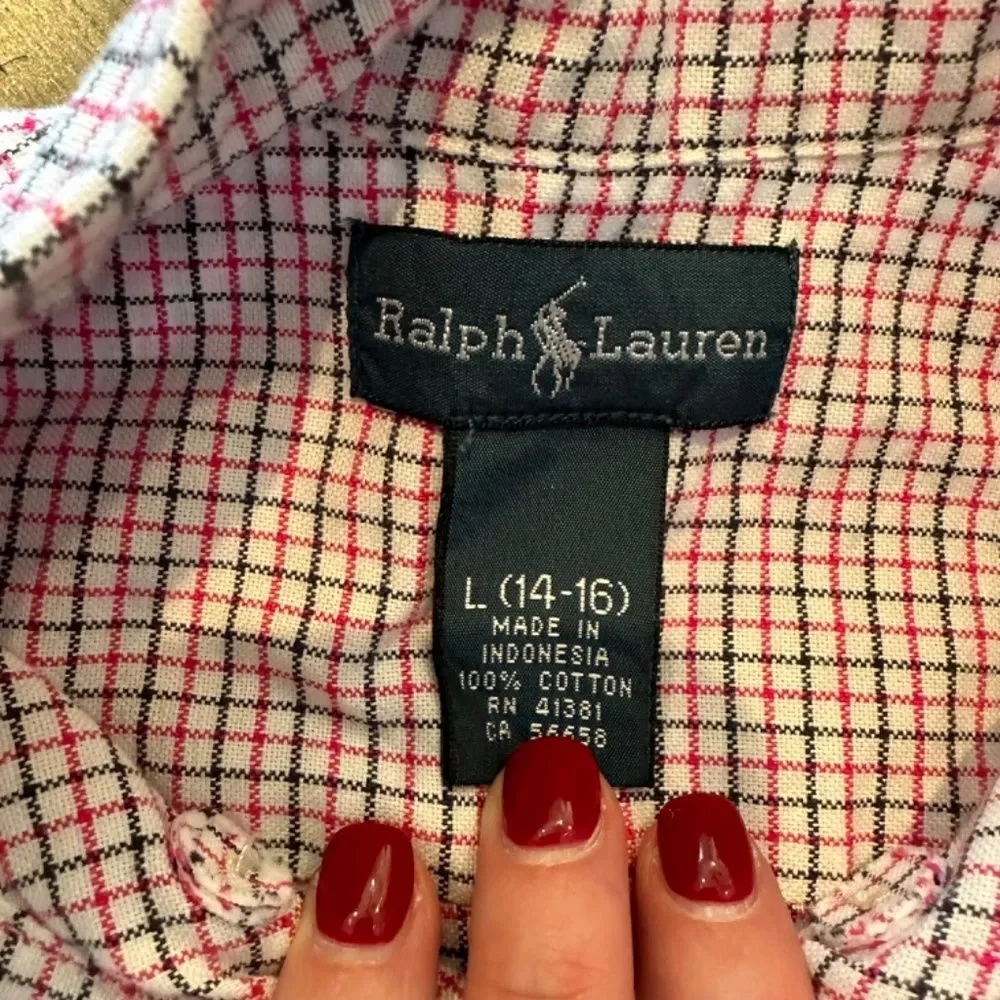 Boy’s Ralph Lauren Red & Blue Plaid Button Front Shirt - Size Large - EUC